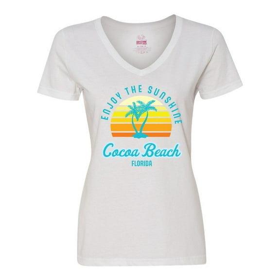 Inktastic Summer Enjoy the Sunshine Cocoa Beach Florida in Blue Women's V-Neck T-Shirt
