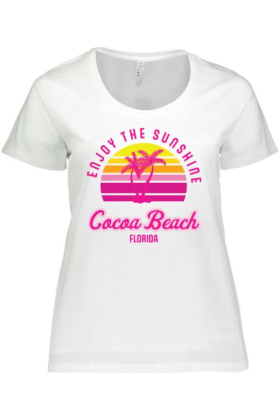 Summer Enjoy the Sunshine Cocoa Beach Florida in Pink Women's Plus Size T-Shirt
