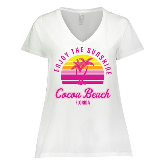 Inktastic Summer Enjoy the Sunshine Cocoa Beach Florida in Pink Women's Plus Size V-Neck T-Shirt