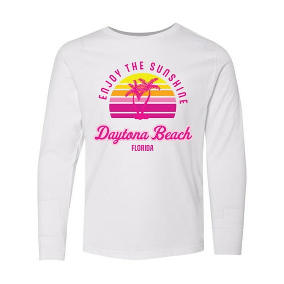 Inktastic Summer Enjoy the Sunshine Daytona Beach Florida in Pink Long Sleeve Youth T-Shirt
