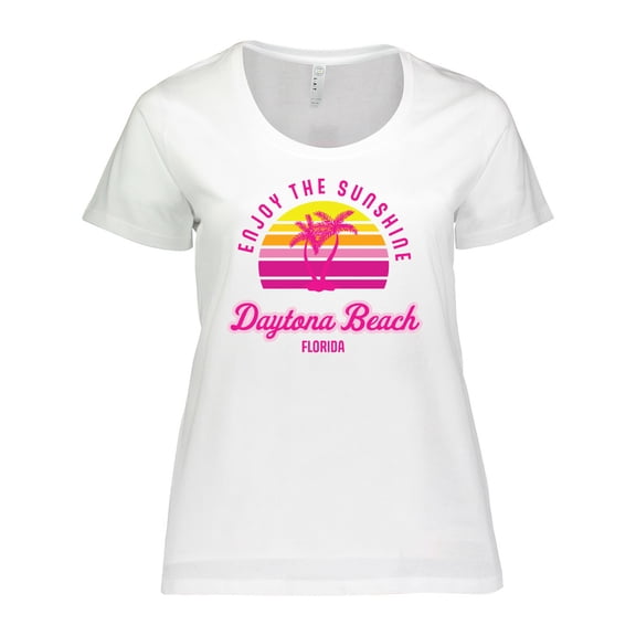 Inktastic Summer Enjoy the Sunshine Daytona Beach Florida in Pink Women's Plus Size T-Shirt