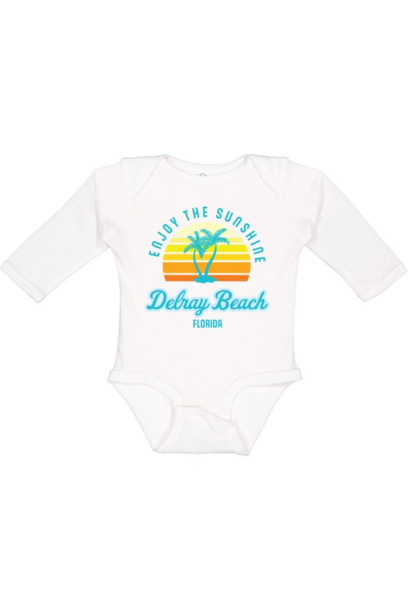 Summer Enjoy the Sunshine Delray Beach Florida in Blue Boys or Girls Long Sleeve Baby Bodysuit