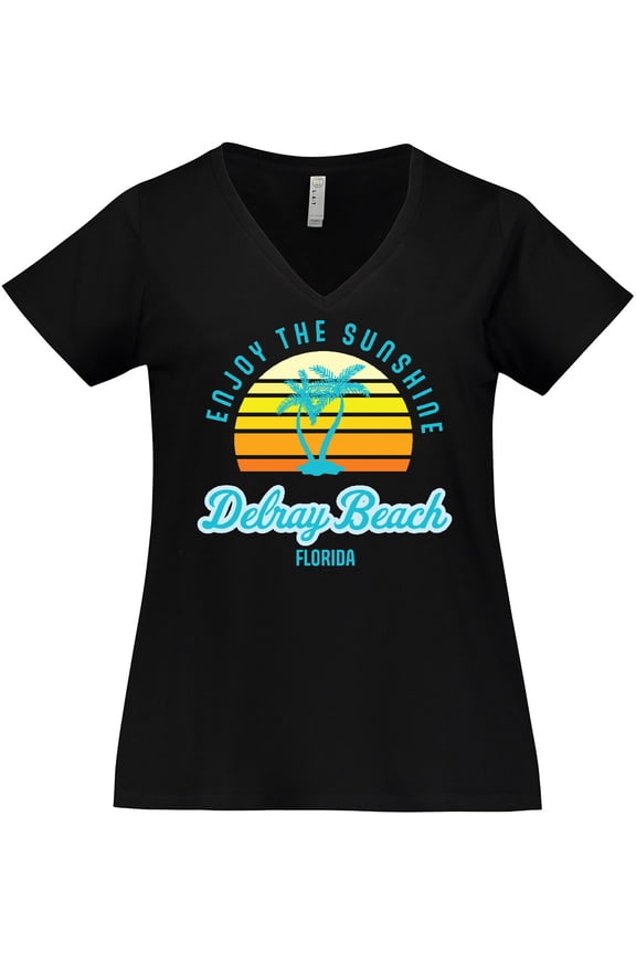 Summer Enjoy the Sunshine Delray Beach Florida in Blue Women's Plus Size V-Neck T-Shirt