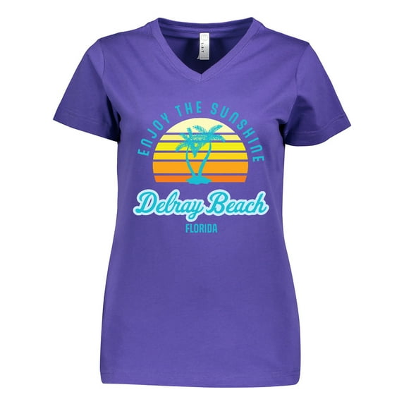 Inktastic Summer Enjoy the Sunshine Delray Beach Florida in Blue Women's V-Neck T-Shirt