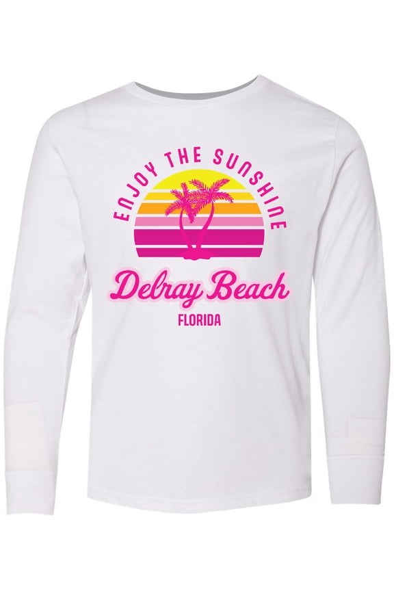Summer Enjoy the Sunshine Delray Beach Florida in Pink Long Sleeve Youth T-Shirt
