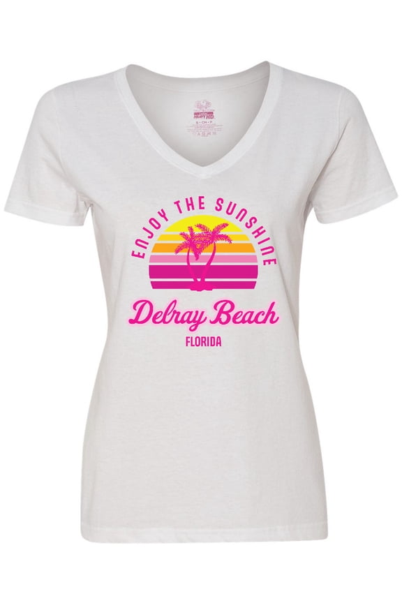 Summer Enjoy the Sunshine Delray Beach Florida in Pink Women's V-Neck T-Shirt