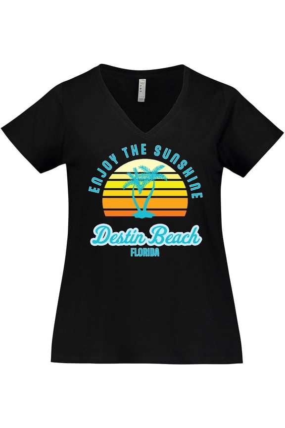 Summer Enjoy the Sunshine Destin Beach Florida in Blue Women's Plus Size V-Neck T-Shirt