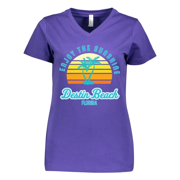 Inktastic Summer Enjoy the Sunshine Destin Beach Florida in Blue Women's V-Neck T-Shirt