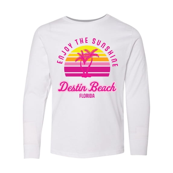 Inktastic Summer Enjoy the Sunshine Destin Beach Florida in Pink Long Sleeve Youth T-Shirt