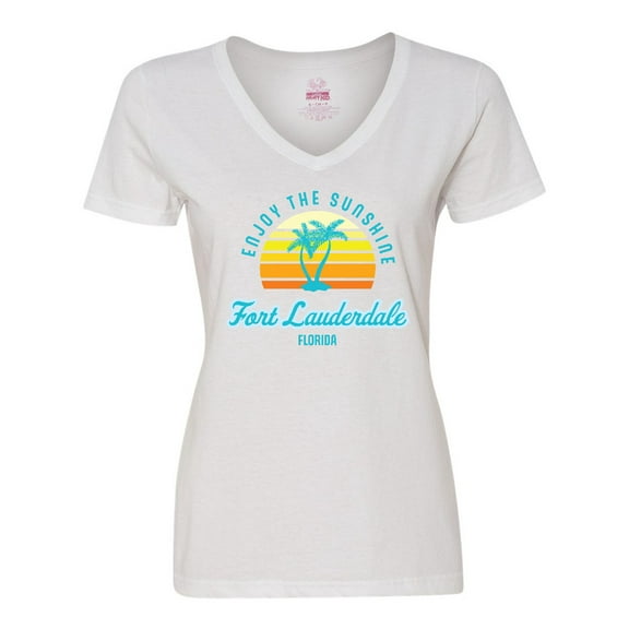 Inktastic Summer Enjoy the Sunshine Fort Lauderdale Florida in Blue Women's V-Neck T-Shirt