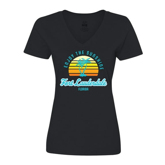 Inktastic Summer Enjoy the Sunshine Fort Lauderdale Florida in Blue Women's V-Neck T-Shirt