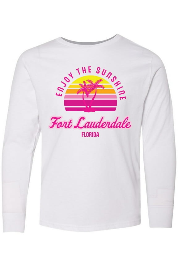 Summer Enjoy the Sunshine Fort Lauderdale Florida in Pink Long Sleeve Youth T-Shirt