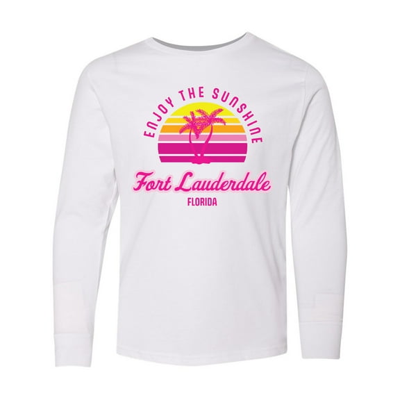 Inktastic Summer Enjoy the Sunshine Fort Lauderdale Florida in Pink Long Sleeve Youth T-Shirt