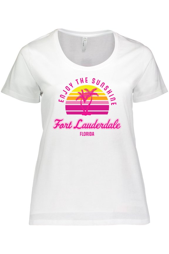 Summer Enjoy the Sunshine Fort Lauderdale Florida in Pink Women's Plus Size T-Shirt