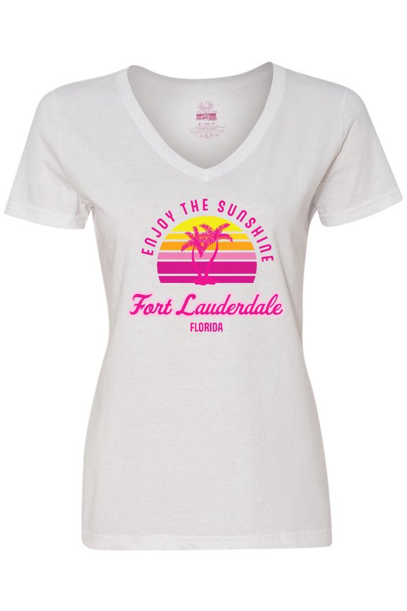 Summer Enjoy the Sunshine Fort Lauderdale Florida in Pink Women's V-Neck T-Shirt