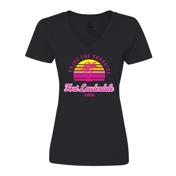 Inktastic Summer Enjoy the Sunshine Fort Lauderdale Florida in Pink Women's V-Neck T-Shirt