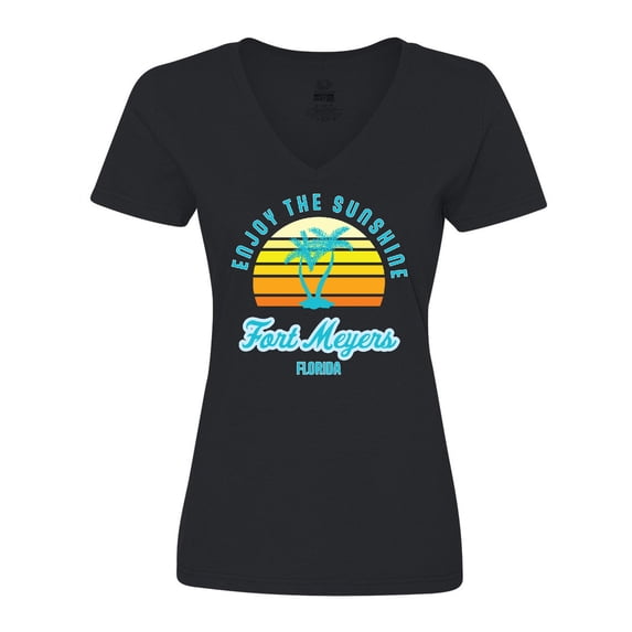 Inktastic Summer Enjoy the Sunshine Fort Meyers Florida in Blue Women's V-Neck T-Shirt
