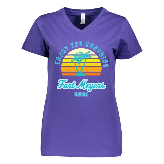 Inktastic Summer Enjoy the Sunshine Fort Meyers Florida in Blue Women's V-Neck T-Shirt