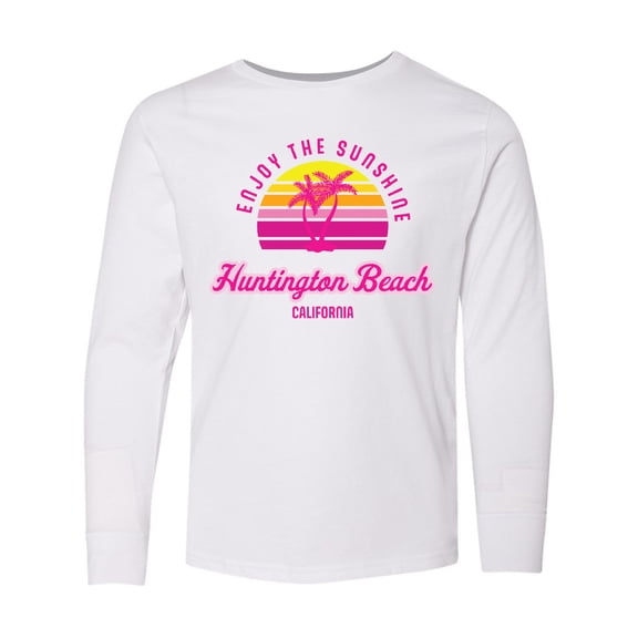 Inktastic Summer Enjoy the Sunshine Huntington Beach California Pink Long Sleeve Youth T-Shirt
