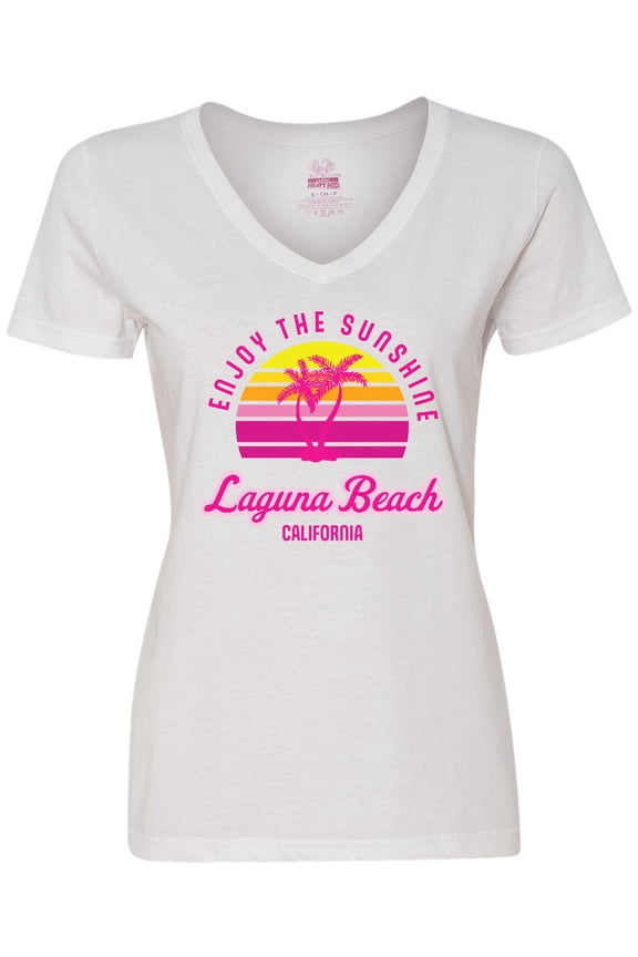 Summer Enjoy the Sunshine Laguna Beach California in Pink Women's V-Neck T-Shirt