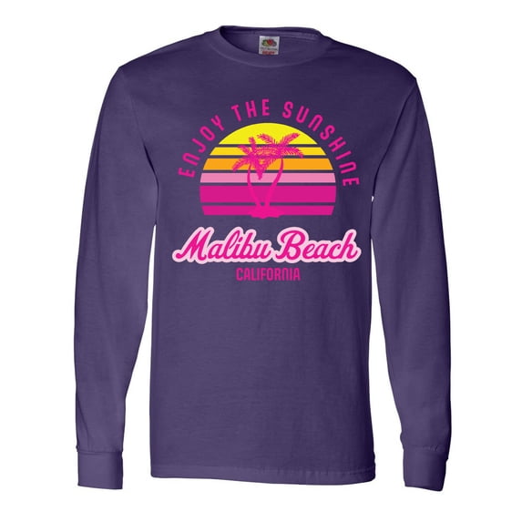 Inktastic Summer Enjoy the Sunshine Malibu Beach California in Pink Long Sleeve T-Shirt