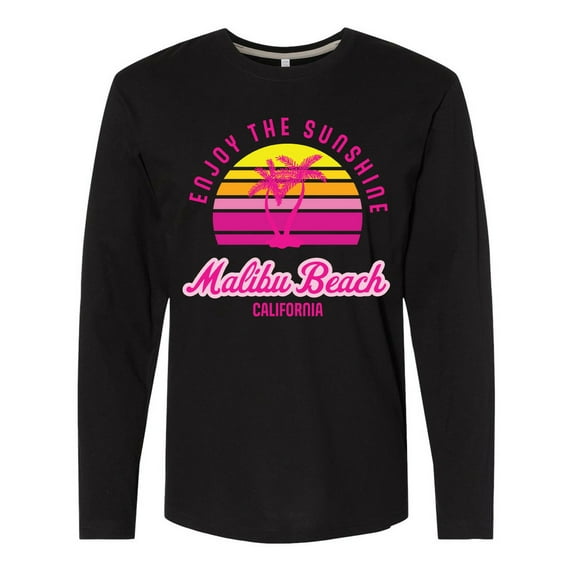 Inktastic Summer Enjoy the Sunshine Malibu Beach California in Pink Long Sleeve T-Shirt