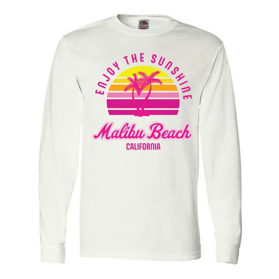 Inktastic Summer Enjoy the Sunshine Malibu Beach California in Pink Long Sleeve T-Shirt