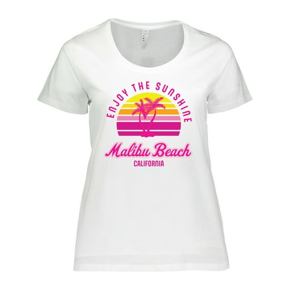 Inktastic Summer Enjoy the Sunshine Malibu Beach California in Pink Women's Plus Size T-Shirt