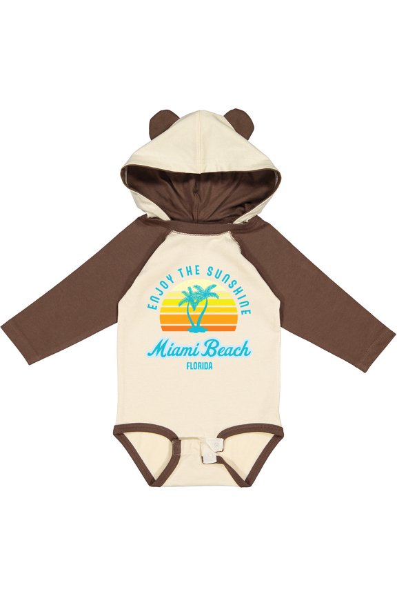Summer Enjoy the Sunshine Miami Beach Florida in Blue Boys or Girls Long Sleeve Baby Bodysuit