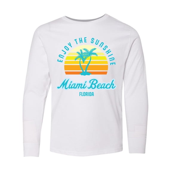 Inktastic Summer Enjoy the Sunshine Miami Beach Florida in Blue Long Sleeve Youth T-Shirt