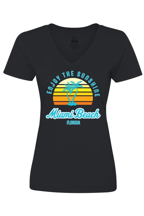 Summer Enjoy the Sunshine Miami Beach Florida in Blue Women's V-Neck T-Shirt