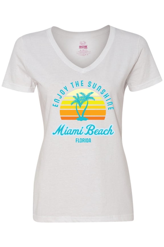 Summer Enjoy the Sunshine Miami Beach Florida in Blue Women's V-Neck T-Shirt