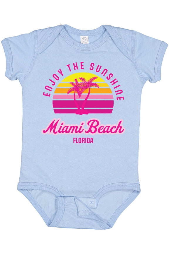 Summer Enjoy the Sunshine Miami Beach Florida in Pink Boys or Girls Baby Bodysuit