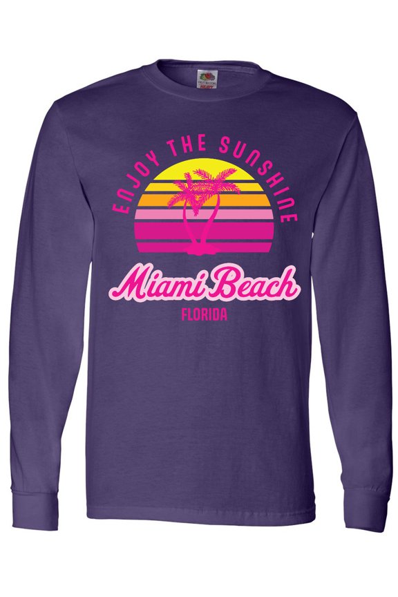 Summer Enjoy the Sunshine Miami Beach Florida in Pink Long Sleeve T-Shirt