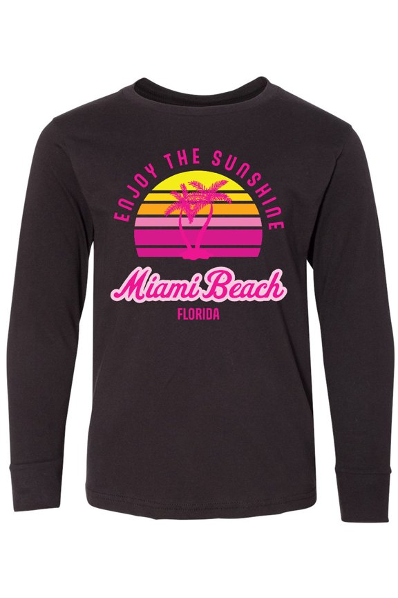 Summer Enjoy the Sunshine Miami Beach Florida in Pink Long Sleeve Youth T-Shirt