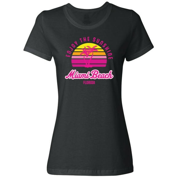 Inktastic Summer Enjoy the Sunshine Miami Beach Florida in Pink Women's T-Shirt