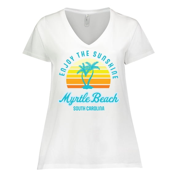 Inktastic Summer Enjoy the Sunshine Myrtle Beach South Carolina Blue Women's Plus Size V-Neck T-Shirt