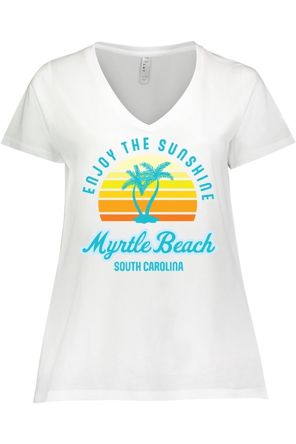 Summer Enjoy the Sunshine Myrtle Beach South Carolina Blue Women's Plus Size V-Neck T-Shirt