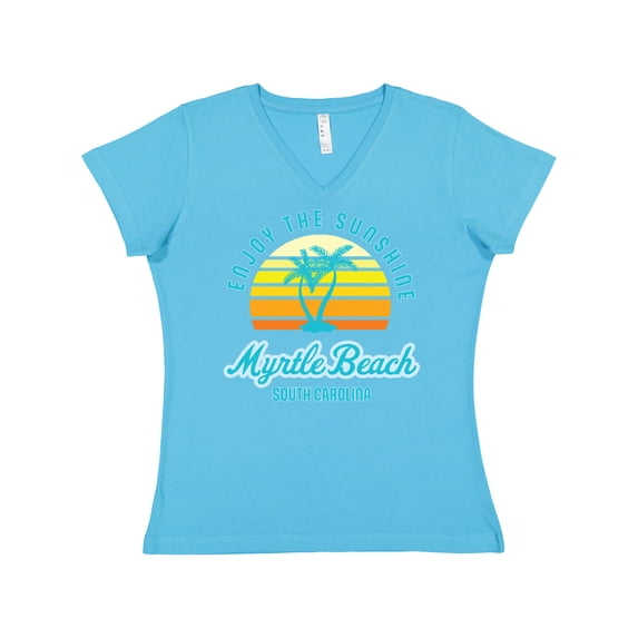 Inktastic Summer Enjoy the Sunshine Myrtle Beach South Carolina Blue Women's V-Neck T-Shirt