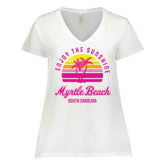 Inktastic Summer Enjoy the Sunshine Myrtle Beach South Carolina Pink Women's Plus Size V-Neck T-Shirt