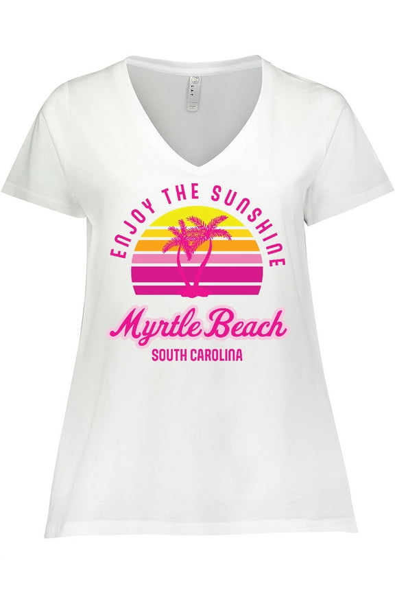 Summer Enjoy the Sunshine Myrtle Beach South Carolina Pink Women's Plus Size V-Neck T-Shirt
