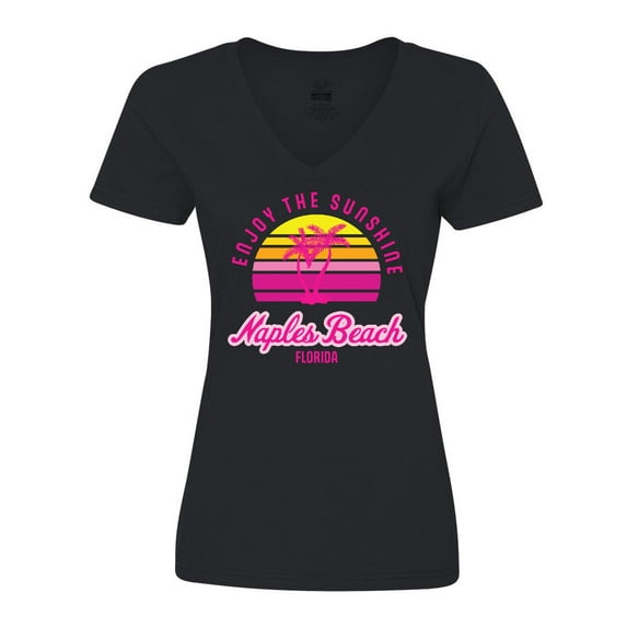 Inktastic Summer Enjoy the Sunshine Naples Beach Florida in Pink Women's V-Neck T-Shirt