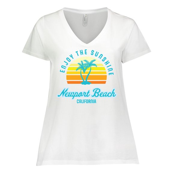 Inktastic Summer Enjoy the Sunshine Newport Beach Florida in Blue Women's Plus Size V-Neck T-Shirt