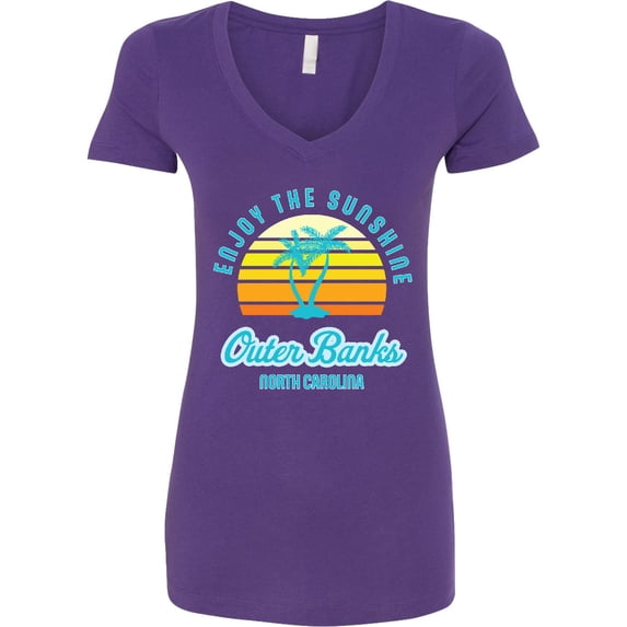 Inktastic Summer Enjoy the Sunshine Outer Banks North Carolina in Blue Women's V-Neck T-Shirt