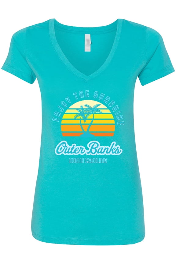 Summer Enjoy the Sunshine Outer Banks North Carolina in Blue Women's V-Neck T-Shirt