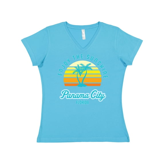 Inktastic Summer Enjoy the Sunshine Panama City Florida in Blue Women's V-Neck T-Shirt