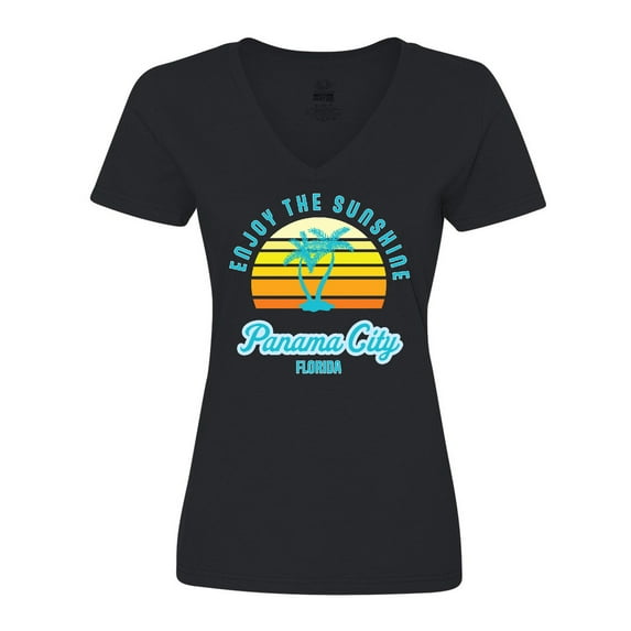 Inktastic Summer Enjoy the Sunshine Panama City Florida in Blue Women's V-Neck T-Shirt