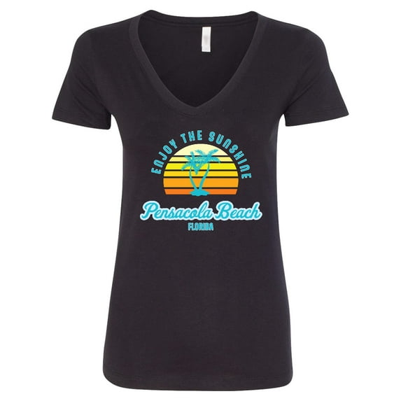 Inktastic Summer Enjoy the Sunshine Pensacola Beach Florida in Blue Women's V-Neck T-Shirt