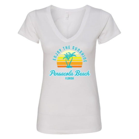 Inktastic Summer Enjoy the Sunshine Pensacola Beach Florida in Blue Women's V-Neck T-Shirt