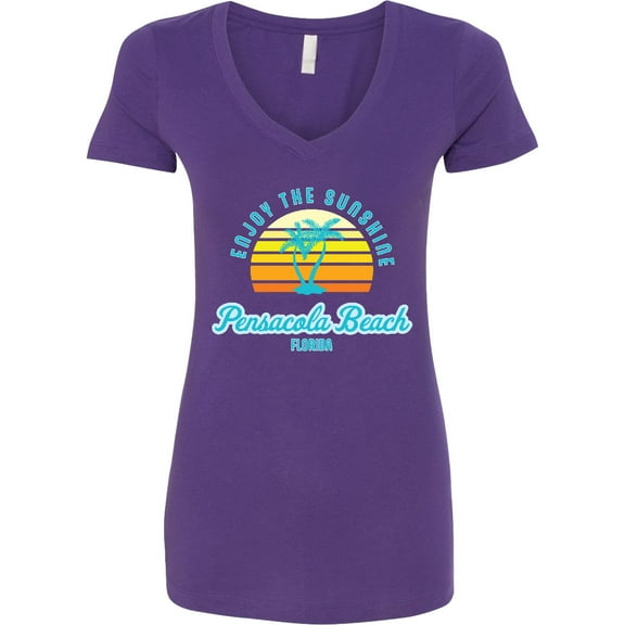 Inktastic Summer Enjoy the Sunshine Pensacola Beach Florida in Blue Women's V-Neck T-Shirt